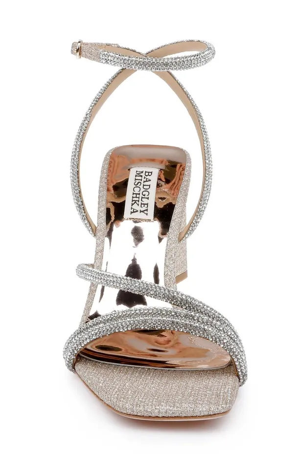 Women Block Heels Badgley Mischka Freedom Glitter Block Heel With Bejeweled Straps Pale Gold