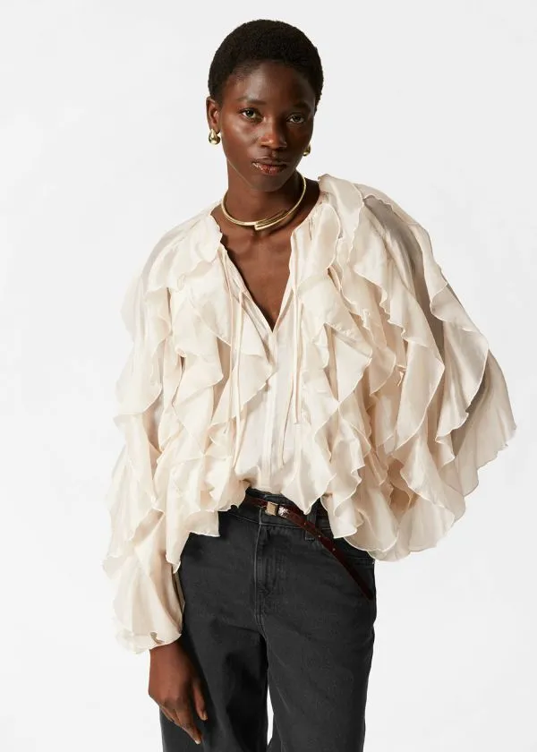 Women Blouses and Shirts and Other Stories Cascading Ruffle Blouse Cream