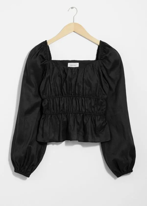 Women Blouses and Shirts and Other Stories Gathered Blouse Black