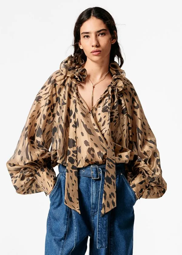 Women Blouses and Shirts and Other Stories Ruffled TieNeck Blouse Leopard