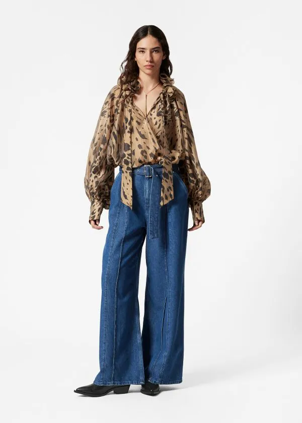 Women Blouses and Shirts and Other Stories Ruffled TieNeck Blouse Leopard
