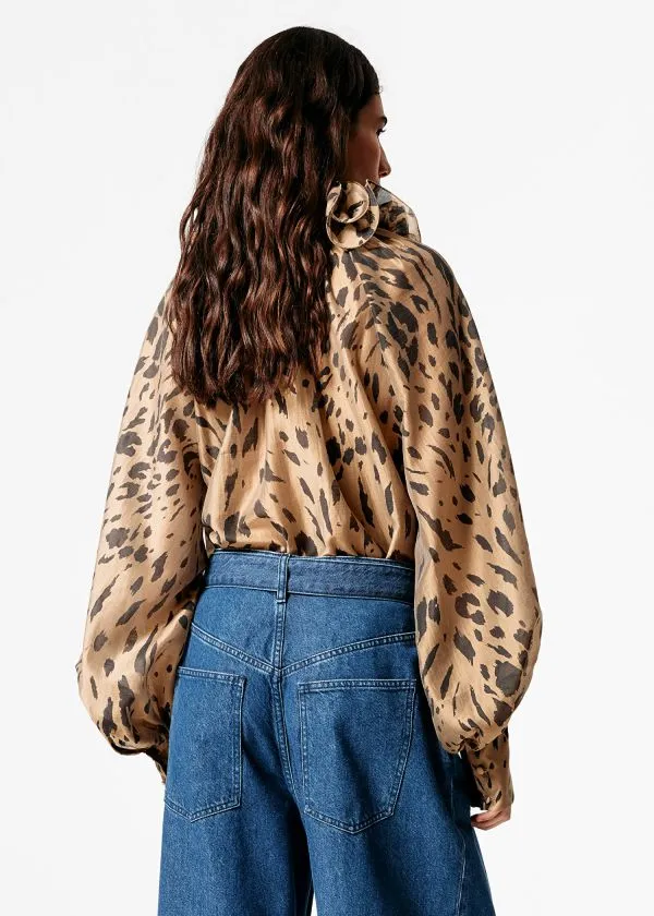 Women Blouses and Shirts and Other Stories Ruffled TieNeck Blouse Leopard