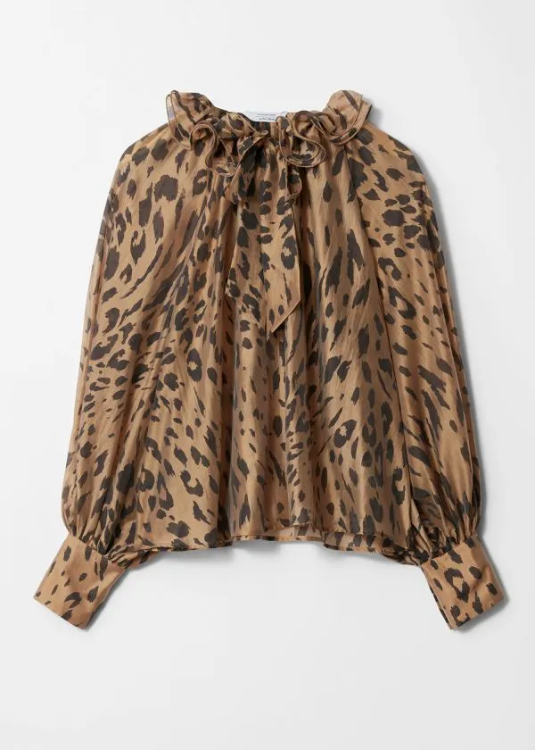 Women Blouses and Shirts and Other Stories Ruffled TieNeck Blouse Leopard