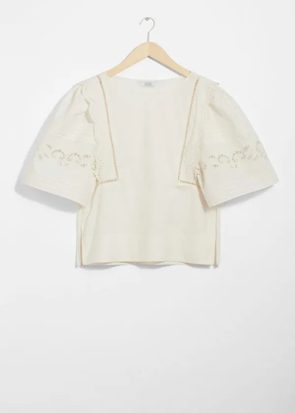 Women Blouses and Shirts and Other Stories Scalloped Blouse White
