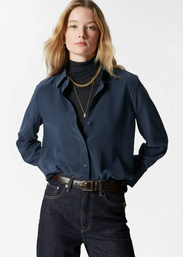 Women Blouses and Shirts and Other Stories Silk Shirt Dark Blue