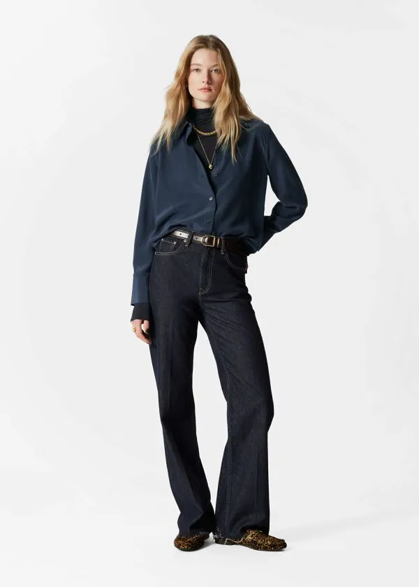 Women Blouses and Shirts and Other Stories Silk Shirt Dark Blue