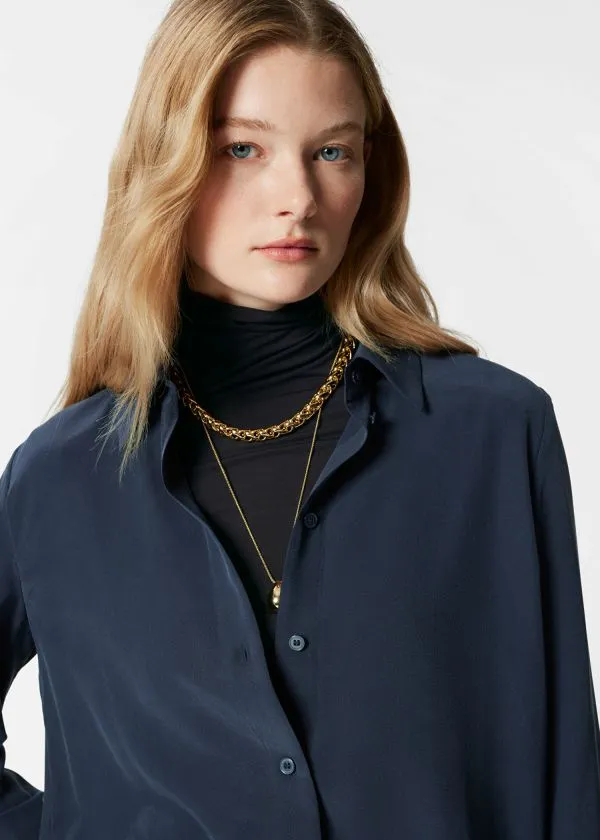 Women Blouses and Shirts and Other Stories Silk Shirt Dark Blue