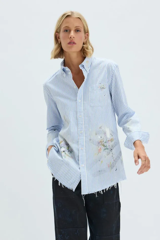 Women Blue Stripe Painter Shirt Raquel Allegra Bottoms