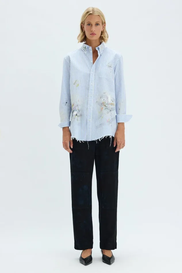 Women Blue Stripe Painter Shirt Raquel Allegra Bottoms