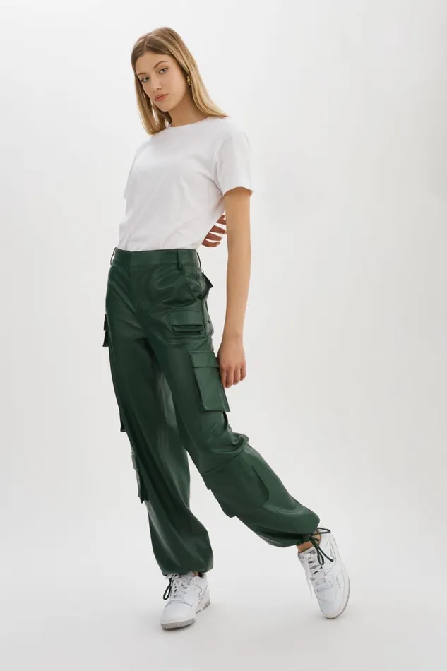 Women BOBBI Faux Leather Cargo Pants Alpine Green LAMARQUE Pants and Shorts Women BOBBI Faux Leather Cargo Pants Alpine Green LAMARQUE Pants and Shorts