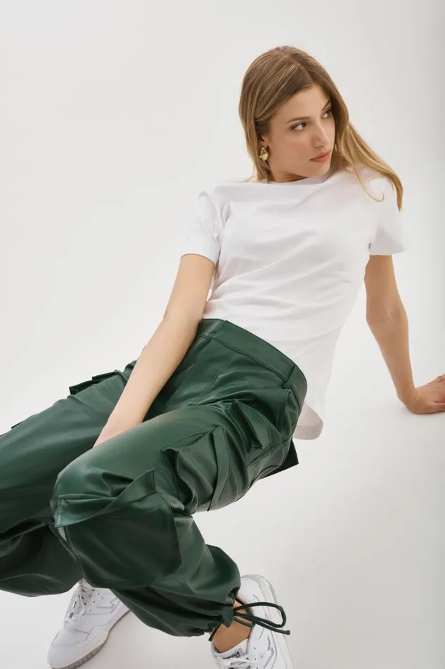 Women BOBBI Faux Leather Cargo Pants Alpine Green LAMARQUE Pants and Shorts Women BOBBI Faux Leather Cargo Pants Alpine Green LAMARQUE Pants and Shorts
