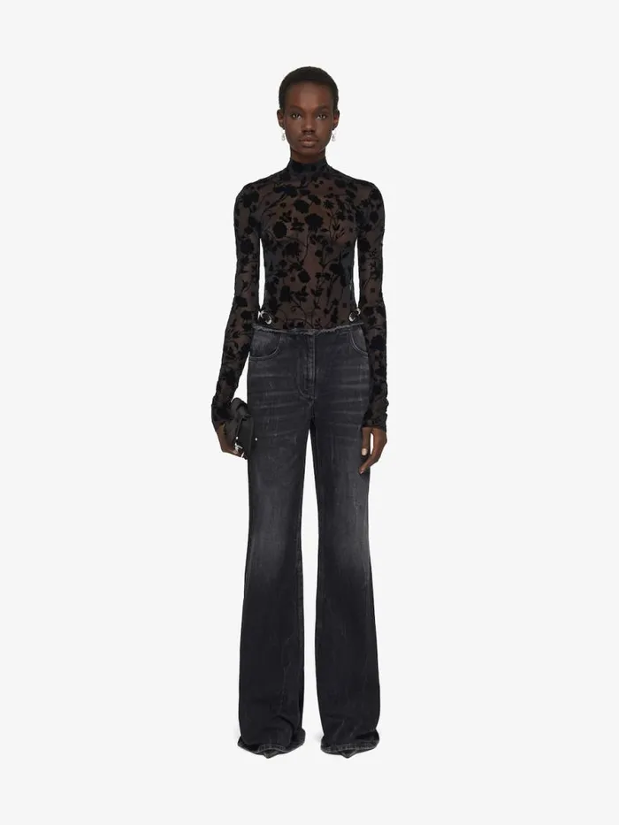 Women Bodysuits and Underwear Givenchy Bodysuit In 4G Flowers Tulle Black