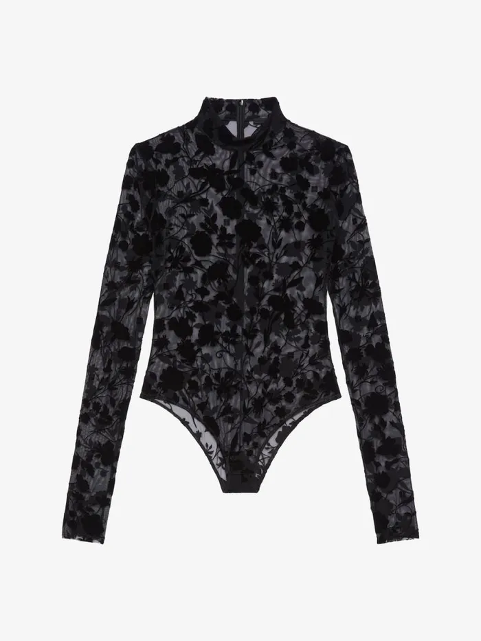 Women Bodysuits and Underwear Givenchy Bodysuit In 4G Flowers Tulle Black