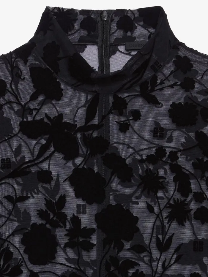 Women Bodysuits and Underwear Givenchy Bodysuit In 4G Flowers Tulle Black