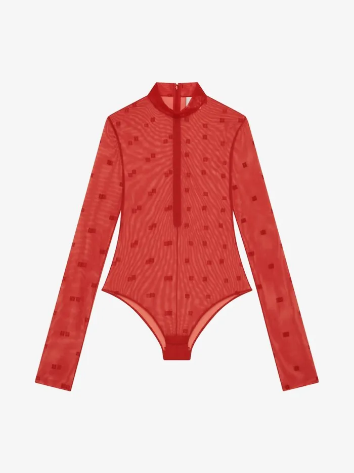 Women Bodysuits and Underwear Givenchy Bodysuit In 4G Tulle Red
