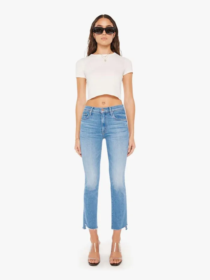 Women Bootcut Mother Denim The Insider Crop Step Fray Wash Out Of The Blue