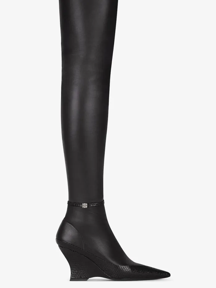 Women Boots and Booties Givenchy Raven Overtheknee Boots In Leather And Ayers Black Women Boots and Booties Givenchy Raven Overtheknee Boots In Leather And Ayers Black