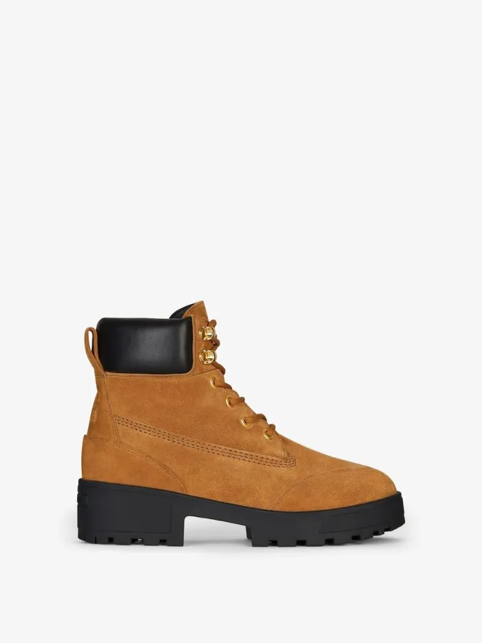Women Boots and Booties Givenchy Trekker Ankle Workboots In Suede Beigeblack