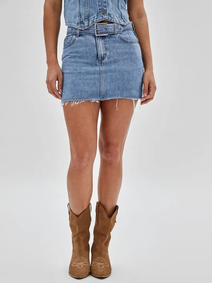 Women Bottoms GUESS GUESS Originals Belted Denim Skirt Go Kitty Medium Wash