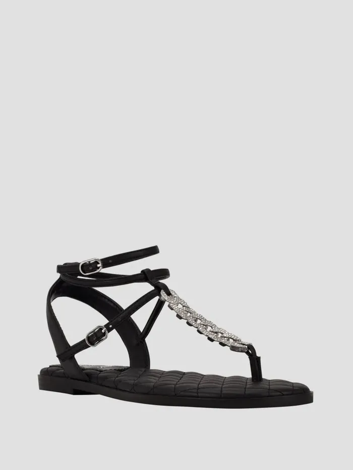 Women Brighti Chain TStrap Sandals Black1 Sandals GUESS