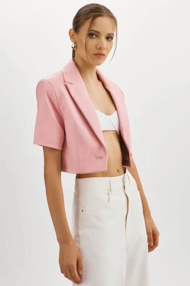 Women CALATEA Short Sleeve Blazer Orchid Pink LAMARQUE Leather Jackets