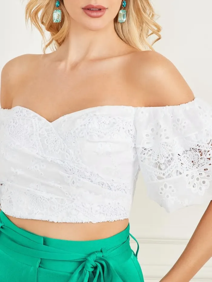 Women Cassandra Crop Top Blanc Pur Tops GUESS
