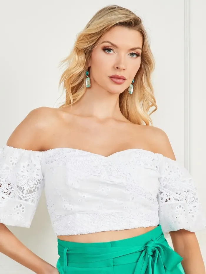 Women Cassandra Crop Top Blanc Pur Tops GUESS