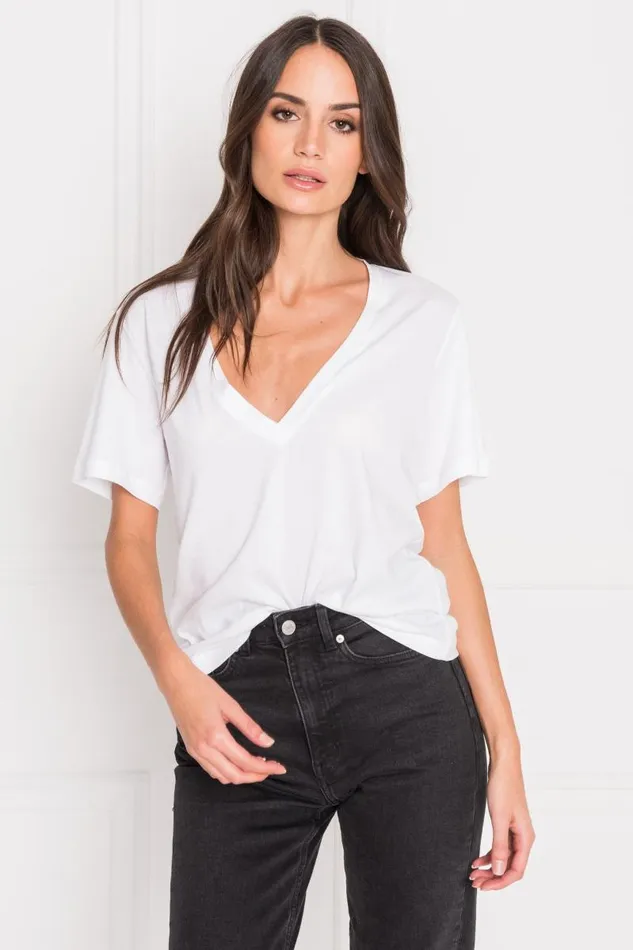 Women CECILIA Deep Vneck Tee White LAMARQUE Tops
