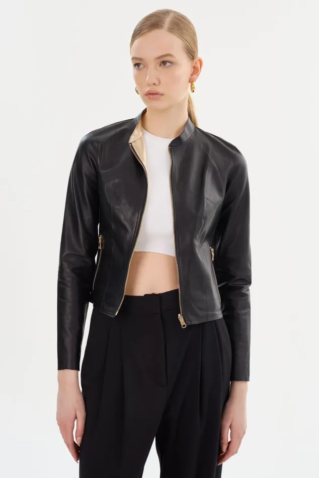 Women CHAPIN Reversible Leather Bomber Blackgold LAMARQUE Leather Jackets Women CHAPIN Reversible Leather Bomber Blackgold LAMARQUE Leather Jackets