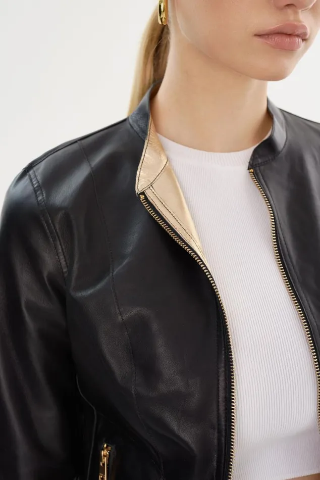 Women CHAPIN Reversible Leather Bomber Blackgold LAMARQUE Leather Jackets Women CHAPIN Reversible Leather Bomber Blackgold LAMARQUE Leather Jackets