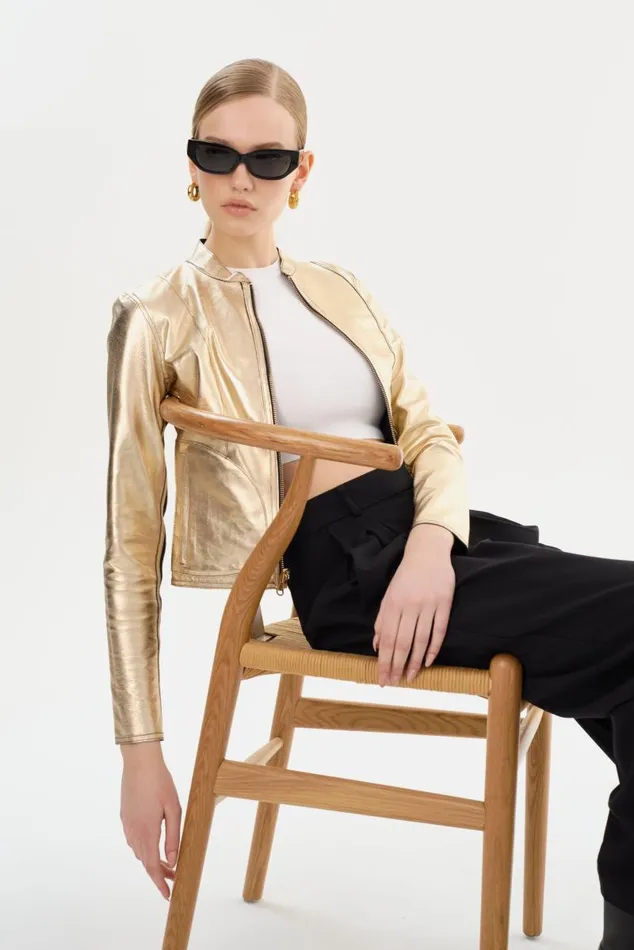 Women CHAPIN Reversible Leather Bomber Blackgold LAMARQUE Leather Jackets Women CHAPIN Reversible Leather Bomber Blackgold LAMARQUE Leather Jackets