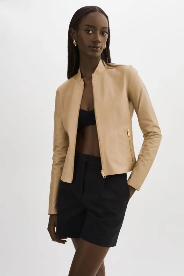 Women CHAPIN Reversible Leather Bomber Wheatgold LAMARQUE Bombers