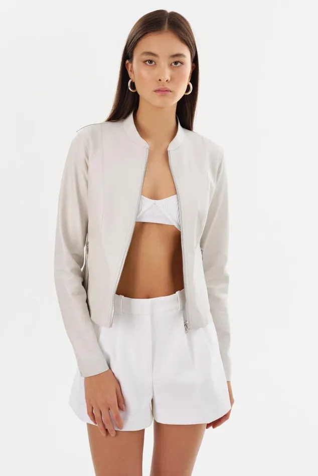 Women CHAPIN Reversible Leather Bomber Winter Whitesilver LAMARQUE Leather Jackets Women CHAPIN Reversible Leather Bomber Winter Whitesilver LAMARQUE Leather Jackets