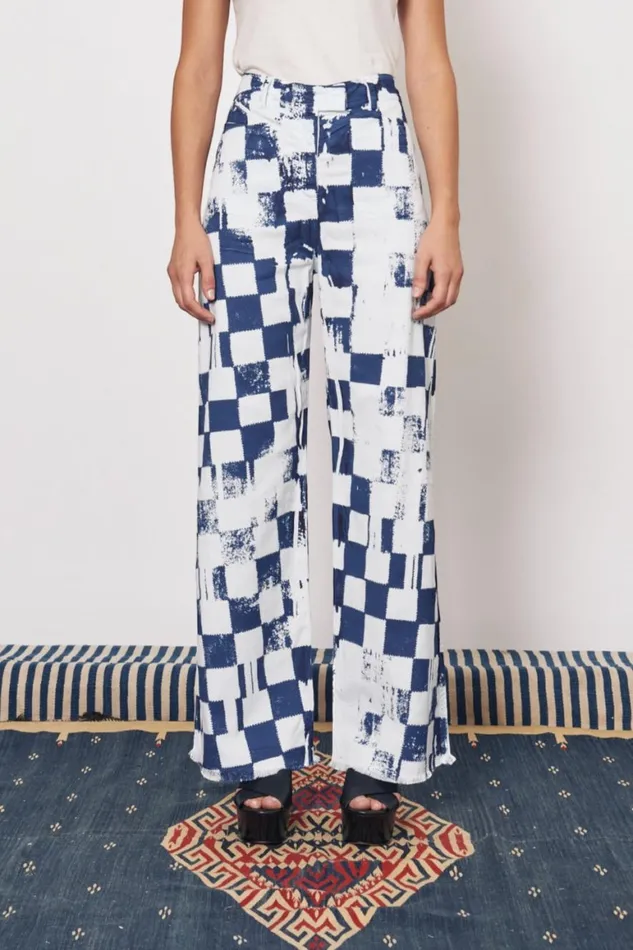 Women Check Tencel Twill Ice Blue and Midnight Tripoli Pant Raquel Allegra Bottoms