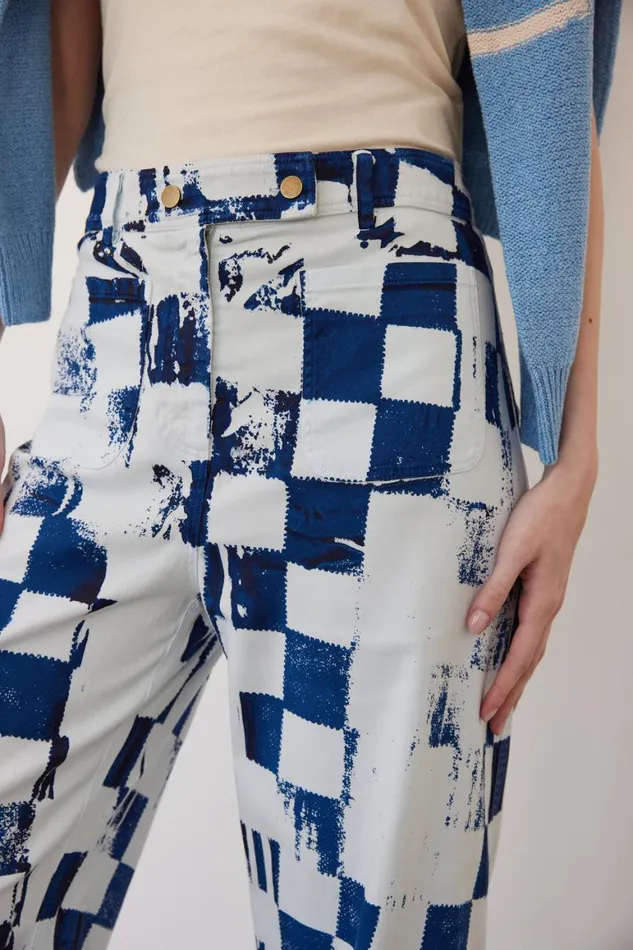 Women Check Tencel Twill Ice Blue and Midnight Tripoli Pant Raquel Allegra Bottoms