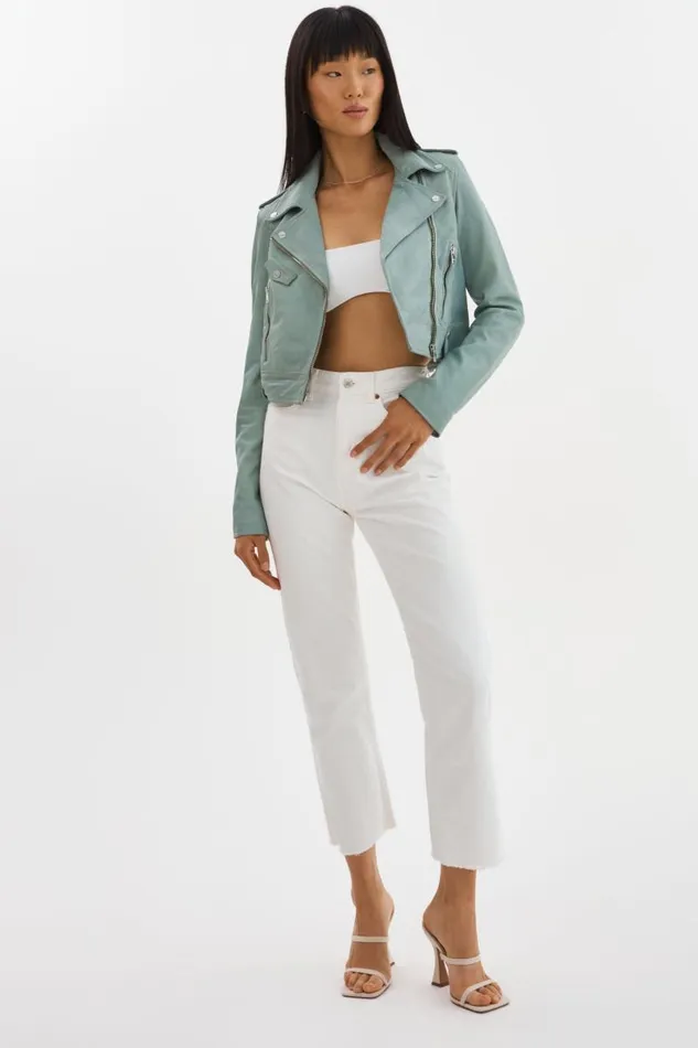Women CIARA Cropped Leather Biker Jacket Eucalyptus LAMARQUE Leather Jackets Women CIARA Cropped Leather Biker Jacket Eucalyptus LAMARQUE Leather Jackets