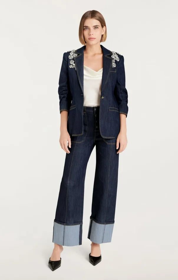 Women Cinq Sept Blazers Crystal Chrysanthemum Khloe Blazer Indigo