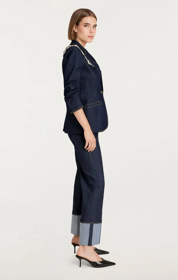 Women Cinq Sept Blazers Crystal Chrysanthemum Khloe Blazer Indigo