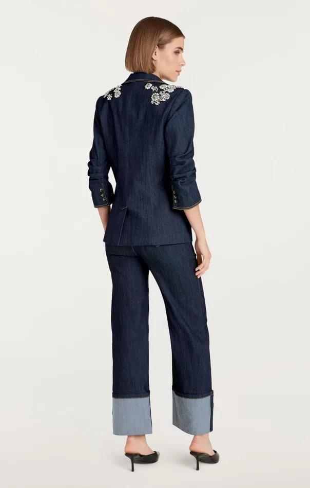 Women Cinq Sept Blazers Crystal Chrysanthemum Khloe Blazer Indigo