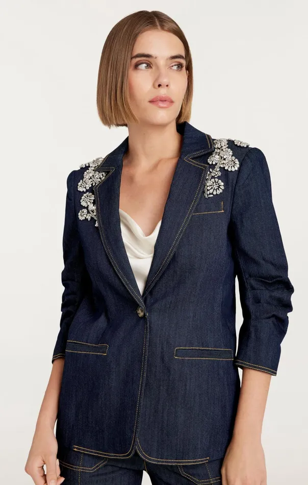 Women Cinq Sept Blazers Crystal Chrysanthemum Khloe Blazer Indigo
