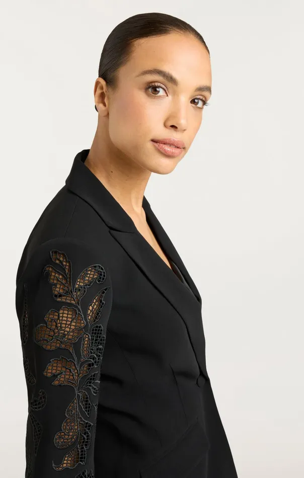 Women Cinq Sept Blazers Cutout Paisley Embellished Cheyenne Blazer Black