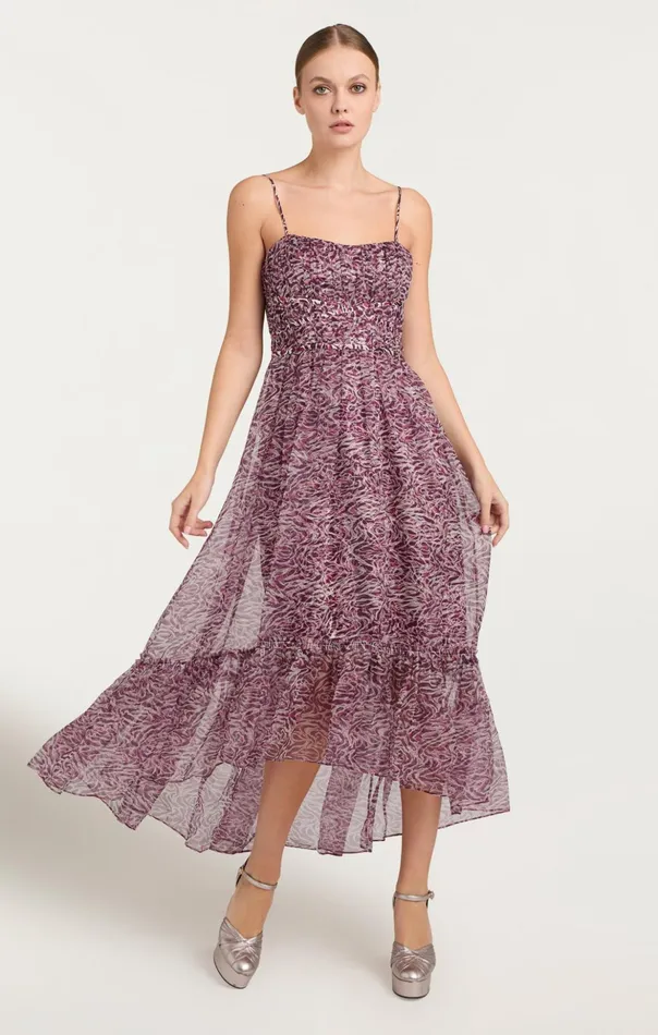 Women Cinq Sept Cocktail and Evening Inkstrokes Daria Dress Dark Plum Multi