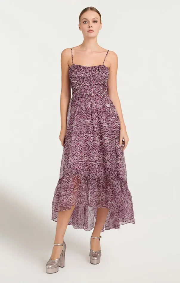 Women Cinq Sept Cocktail and Evening Inkstrokes Daria Dress Dark Plum Multi