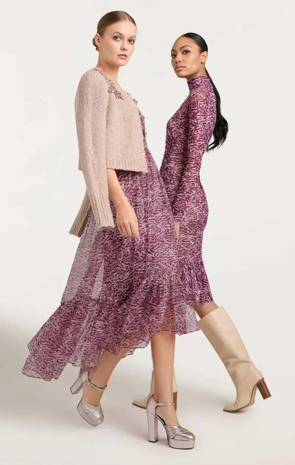 Women Cinq Sept Cocktail and Evening Inkstrokes Daria Dress Dark Plum Multi