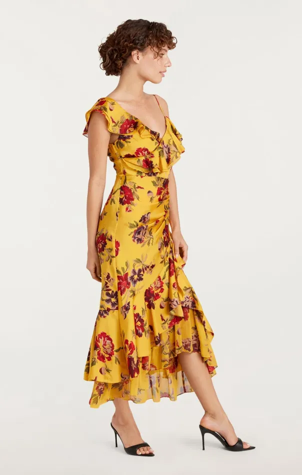 Women Cinq Sept Cocktail and Evening Nara Dress Deep Gold Multi