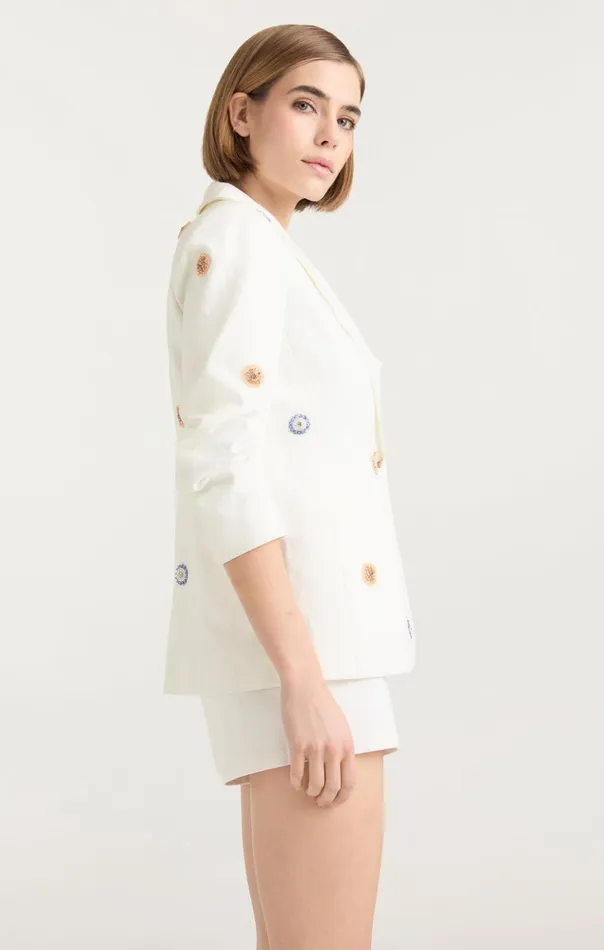 Women Cinq Sept Denim Ditsy Dots Denim Khloe Blazer White
