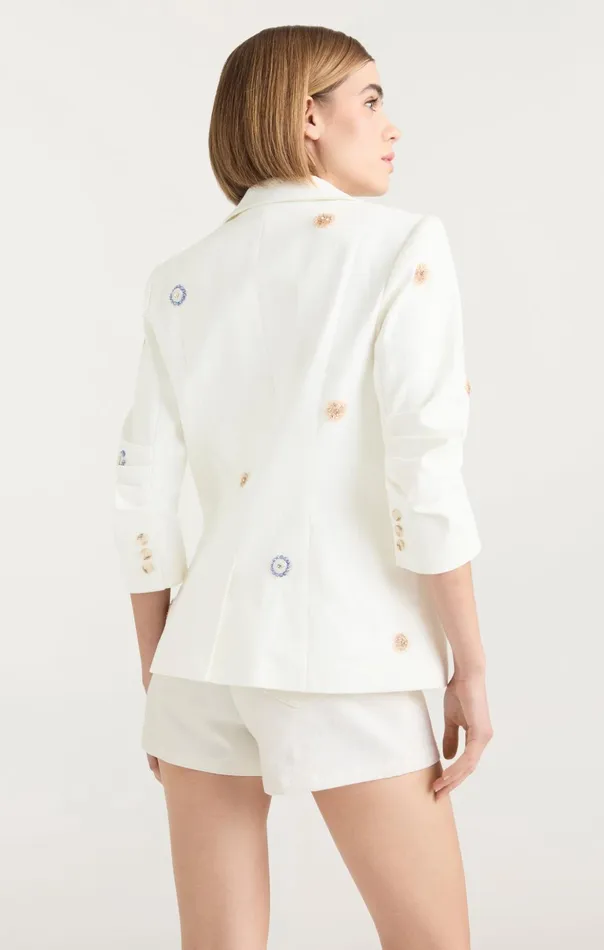 Women Cinq Sept Denim Ditsy Dots Denim Khloe Blazer White