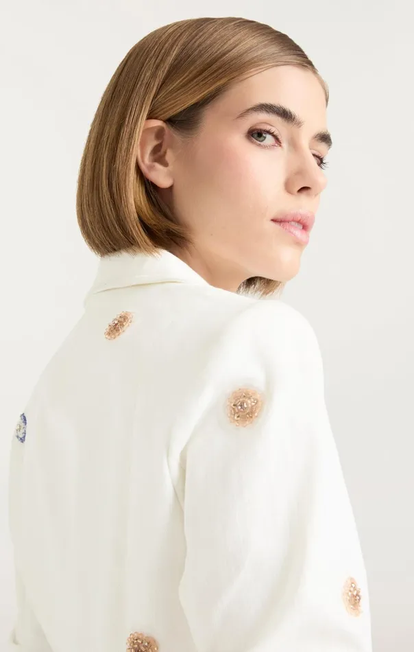 Women Cinq Sept Denim Ditsy Dots Denim Khloe Blazer White