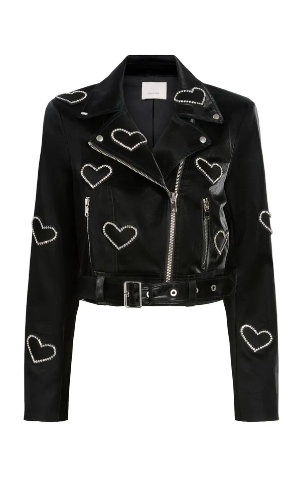 Women Cinq Sept Jackets Rhinestone Hearts Zoe Jacket Blacksilver
