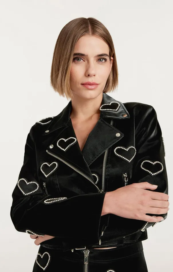 Women Cinq Sept Jackets Rhinestone Hearts Zoe Jacket Blacksilver